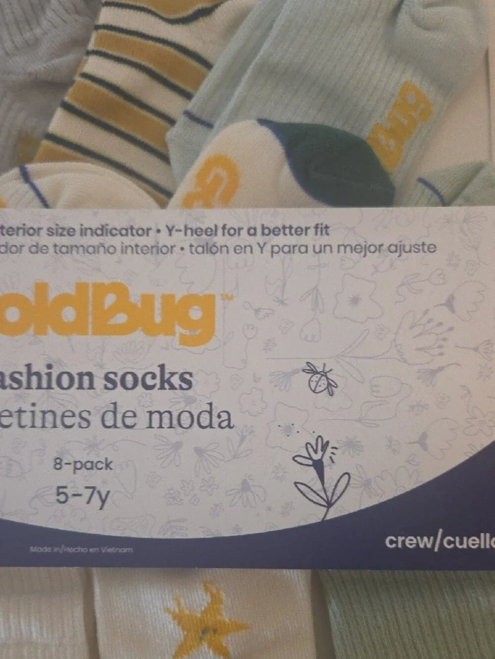 GoldBug Boys' Fashion Crew Socks 8-Pack in Green, Navy & Cream
